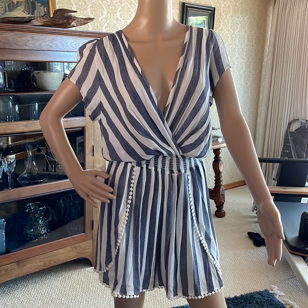 Striped romper with elastic waist